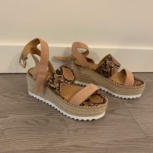 Brown wedge sandal worn one size 7